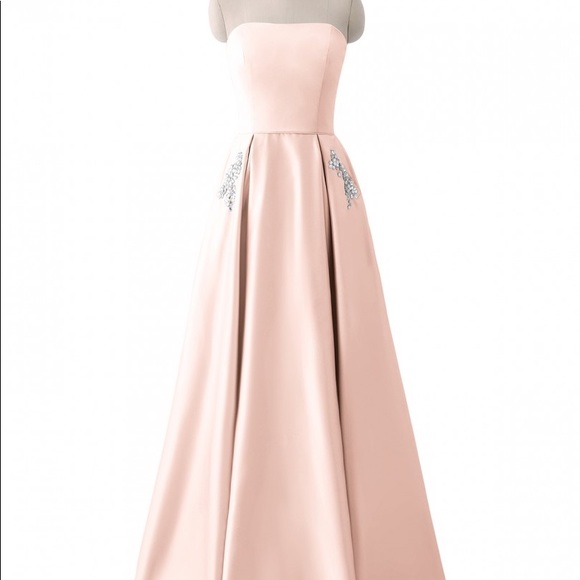 Satin Baby pink prom dress strapless - Picture 1 of 4
